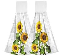 Hperu Lot de 2 torchons de Cuisine à Suspendre en Forme Tournesol, Doux et absorbants, avec Boucles Suspension et Ruban Fixation, pour décoration Salle Bain Cuisine, 12 x 18, 5 cm, be