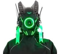 Hperu Masque cool, casque rond LED Casque futuriste cyber masque Techwear pour le festival de musique de fête Cosplay
