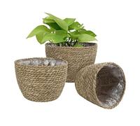 Hperu Panier de jardinière en jonc de mer, 3 pièces, Panier jardinière en jonc mer tissé Naturel, Pot Fleur et récipient Rangement pour la décoration intérieure, Pot Plante Naturel