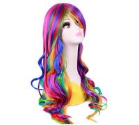 Hperu Perruque colorée de Costume bouclé, Perruque de Costume bouclée Arc-en-Ciel Longue et ondulée élégante pour Femmes et Filles, Anime Halloween Cosplay Arc-en-Ciel