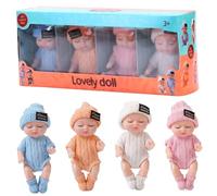 Hperu Petite poupée bébé, 4 pièces de 4 Pouces, poupées endormies réalistes avec articulations Mobiles et vêtements, pour Filles (Couleur Unie)