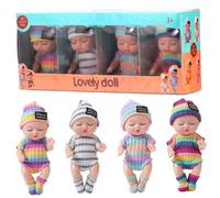 Hperu Petite poupée bébé, 4 pièces de 4 Pouces, poupées endormies réalistes avec articulations Mobiles et vêtements, pour Filles (rayé)