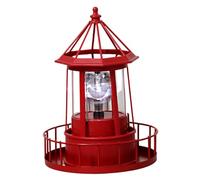 Hperu Phare Solaire Rouge avec Rotation à 360 °, éclairage de Jardin décoratif en métal étanche pour terrasse, allée, Cour, pelouse et Balcon, décoration extérieure, 15 x 21 cm