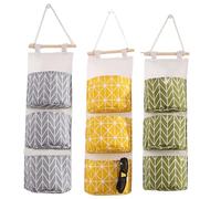 Hperu Poche de Rangement Suspendue, Sac de Rangement Mural à 3 Couches avec Crochets Porte, Organisateur Poche en Tissu Lin imperméable pour la Maison, Solution Style Simple
