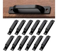 Hperu Poignées d'armoire, 12 pièces 6 pouces poignées d'armoire noires mates résistantes à la rouille de tiroir carrées avec plaque de base en alliage 'aluminium aide à pousser robuste