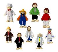 Hperu Poupées de Maison de poupée, Ensemble 9 Petites familles, différentes Professions, Maison poupée, Jeux rôle, poupées en Bois, articulations Mobiles, Figurines Personnes pou