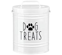 Hperu Récipient à friandises pour Chien avec Couvercle, Pot à friandises en métal hermétique pour comptoir de Cuisine, Baril de Stockage d'aliments secs pour Animaux Compagnie, Blanc - Pot
