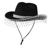 Hperu Rhingestone Cowgirl Hat Rhingestone Fringe Bride Cowgirl Hat Glitter Cowboy Cowboy Hat Women Cowgirl Hat with Chin Strap Disco Cowgirl Wedding Hat for Gift, Black