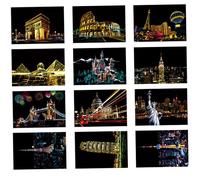 Hperu Scratch Art pour Enfants et Adultes, Lot de 3 bâtiments Anciens Classiques et Modernes avec brochette de Bambou, Papier 20, 3 x 14 cm pour Le développement la décoration la Maison - Papier