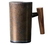 Hperu Tasse à thé en céramique avec poignée en bois 220 ml tasses à café en céramique vintage ergonomique exquise tasse boire de bureau domicile pour le thé boit de l'eau - Tasses café