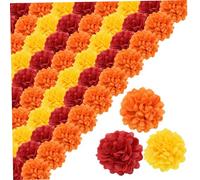 Hperu Têtes de Fleurs de souci artificielles, Ensemble 60 pièces, Fleurs en Soie 2 Pouces, Orange + Jaune + Rouge, décoration fête d'halloween