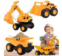 Hperu Toy Cars Ensemble de 3 pièces de Jouets Sable Plage Robustes à Bords Lisses avec pièces Mobiles, Pelle Construction Orange à inertie, Camion Bulldozer - Voitures Miniatures, Jouets Cami