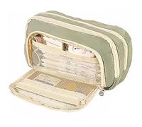 Hperu Trousse à Crayons Multi-Poches, capacité, Fermeture éclair, Organisateur, Joli Sac en Toile, Pochette Pliable pour Adolescentes et Adultes, Vert, Sac