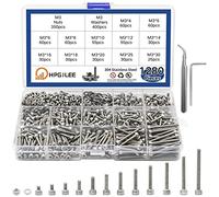 HPGJLEE Assortiment de 1280 vis M3 métriques en acier inoxydable 304 à tête hexagonale, vis, boulons, écrous, rondelles, Boulonnerie
