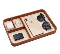 HPGJLEE Plateau de valet EDC en cuir synthétique, élégant et organisé, pour entrée, bureau, téléphone, clés, montre, portefeuille, bijoux (marron)