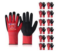 HPHST Gants de travail - 12 paires de gants de montage pour homme et femme - Design ergonomique - Gants de jardinage - Rouge，Taille 9/L