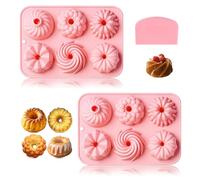 HPiano 2 Pièces Mini Moule à Kouglof en Silicone avec scraper,Moule Kouglof en Silicone,6 Formes Différentes de Motifs de Rainures Moule a donuts,Moule à Gâteau pour Muffins Jello Gélatine Gâteau