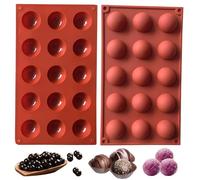 HPiano 2 pièces Moule Forme Demi Sphères 15 Cavités Silicone Outil de Cuisson pour Vos Desserts au Chocolat, Bombes à la crème glacée, Mini Teacake, Bonbons, Biscuit, Gommeux, Jello