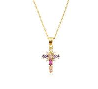HPIP 925 Argent Sterling Or Arc-en-Ciel CZ Ovales Croix Pendentif Longue Chaîne Collier Bijoux Fins Cristal Accessoires De Luxe