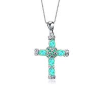 HPIP Mignon Femelle Vert Opale Pendentif Collier À La Mode Ovale Croix Chaîne Colliers pour Femmes Boho Argent Couleur Mariages Collier