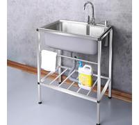 HPIRFYE Évier de Cuisine Autoportant en Acier INOX avec Robinet Chaud/Froid, Évier Utilitaire 1 Bac avec Égouttoir, Portable et Facile à Nettoyer pour Cuisine, Restaurant, Garage et Jardin