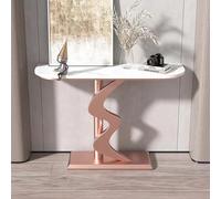 HPIRFYE Table Console Décorative avec Plateau en Pierre Frittée,Table D’entrée Moderne avec Cadre en Forme De Vague S,Structure en Acier Carbone Renforcé,pour Salon Ou Entrée(White+Pink,120cm)