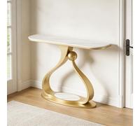 HPIRFYE Table Console en Pierre Frittée avec Cadre en Forme De Cœur, Disponible en Plusieurs Tailles, Table D’appoint Contemporaine Décorative, pour Salon, Hall Ou Entrée(White+Gold,150cm)