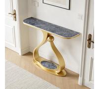 HPIRFYE Table Console en Pierre Frittée avec Cadre en Forme De Cœur, Disponible en Plusieurs Tailles, Table D’appoint Contemporaine Décorative, pour Salon, Hall Ou Entrée(Blue+Gold,120cm)