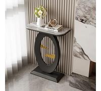 HPIRFYE Table Console en Pierre frittée pour entrée, Table Moderne avec Cadre Rond Oriental, Structure métallique laquée Haute température, pour Salon, Couloir ou Bureau(Gray+Black,60cm)