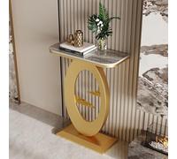 HPIRFYE Table Console en Pierre frittée pour entrée, Table Moderne avec Cadre Rond Oriental, Structure métallique laquée Haute température, pour Salon, Couloir ou Bureau(Gray+Gold,50cm)