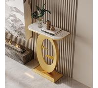 HPIRFYE Table Console en Pierre frittée pour entrée, Table Moderne avec Cadre Rond Oriental, Structure métallique laquée Haute température, pour Salon, Couloir ou Bureau(White+Gold,50cm)