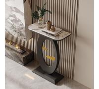 HPIRFYE Table Console en Pierre frittée pour entrée, Table Moderne avec Cadre Rond Oriental, Structure métallique laquée Haute température, pour Salon, Couloir ou Bureau(Brown+Black,50cm)
