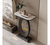 HPIRFYE Table Console en Pierre frittée pour entrée, Table Moderne avec Cadre Rond Oriental, Structure métallique laquée Haute température, pour Salon, Couloir ou Bureau(White+Black,80cm)
