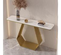 HPIRFYE Table D’entrée Moderne pour Couloir avec Plateau en Pierre Frittée, Console Gain De Place, Pieds en Alliage, Design Étroit Aux Coins Arrondis, pour Salon Ou Foyer, Marron(White Gold,150cm)