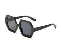 HPIRME Carré femme lunettes de soleil surdimensionné chaîne Vintage nuances femmes polygone lunettes de soleil femme lunettes UV400, noir noir, taille unique
