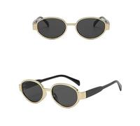 HPIRME Femmes avec des lunettes de soleil ovales dorées Vintage fauve petit cadre rond lunettes confortables abat-jour miroir, or, taille unique