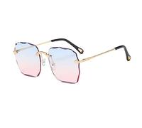 HPIRME Femmes lunettes de soleil sans monture carré lunettes de soleil femme surdimensionné lunettes dégradé lunettes femme, C3 or, bleu rose, taille unique