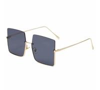 HPIRME Lunettes de luxe tendance surdimensionnées à demi-monture pour femmes, monture en métal, protection UV400 pour hommes (gris doré)