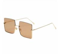 HPIRME Lunettes de luxe tendance surdimensionnées demi-monture femme, monture en métal, protection UV400 pour homme (Tea doré)
