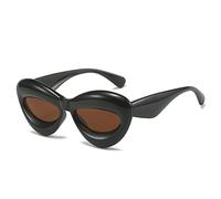 HPIRME Lunettes de soleil à monture épaisse yeux de chat grandes femmes lunettes de soleil surdimensionnées, marron noir, taille unique