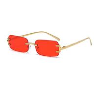 HPIRME Lunettes de soleil à montures métalliques vintage rectangulaires sans monture femmes nuances de soleil teintées sans cadre pour femme, rouge, taille unique