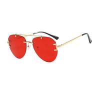 HPIRME Lunettes de soleil de luxe en métal sans monture pour femmes et hommes, double pont UV400 (Or Rouge)