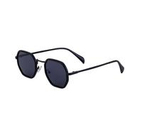 HPIRME Lunettes de soleil de luxe Polygon pour femmes, verres miroir tendance, monture en métal, UV400 (noir et gris)