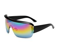 HPIRME Lunettes de soleil de sport femmes une pièce masque surdimensionné forme visière lunettes de soleil hommes lunettes coupe-vent à dessus plat, 2, taille unique