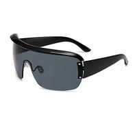 HPIRME Lunettes de soleil de sport femmes une pièce masque surdimensionné forme visière lunettes de soleil hommes lunettes coupe-vent à dessus plat, 3, taille unique