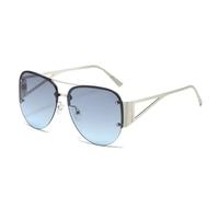 HPIRME Lunettes de soleil demi-monture tendance pour femmes, style punk luxueux, protection UV400 (argent, gris, bleu)