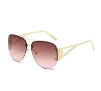 HPIRME Lunettes de soleil demi-monture tendance pour femmes, style punk luxueux, protection UV400 (doré, rose thé)
