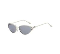 HPIRME Lunettes de soleil œil-de-chat à monture fine en métal, branches nouées rétro (gris clair)