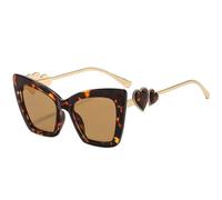 HPIRME Lunettes de soleil œil de chat en métal couleur pêche et cœur pour femmes, style rétro luxueux, protection UV400 (doré thé)