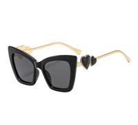 HPIRME Lunettes de soleil œil de chat en métal, couleur pêche et cœur, style rétro luxueux, pour femmes et hommes, protection UV400 (gris doré)